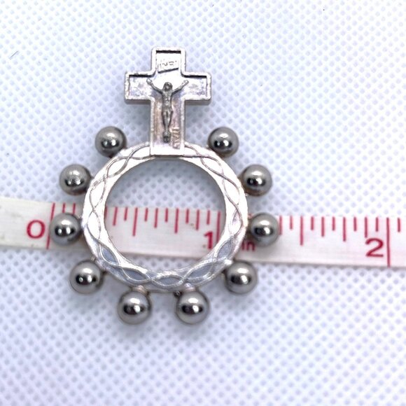 Pocket Italy Rosary Ring Cross Finger Prayer Beads Religious Catholic Vintage - Picture 10 of 11